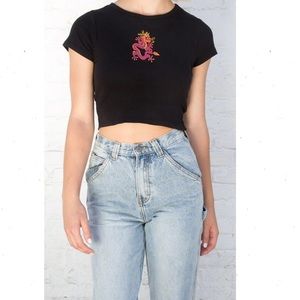Brandy Melville Dragon Embroidered Cropped Baby tee.